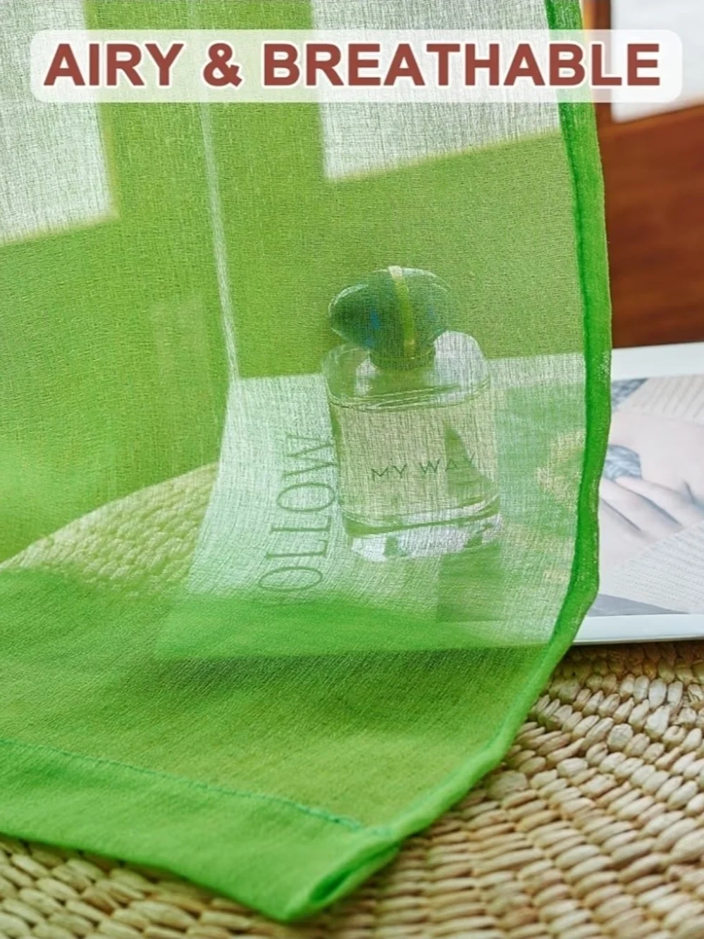 Sheer Rod Pocket Window Curtains Panel - Lime Green